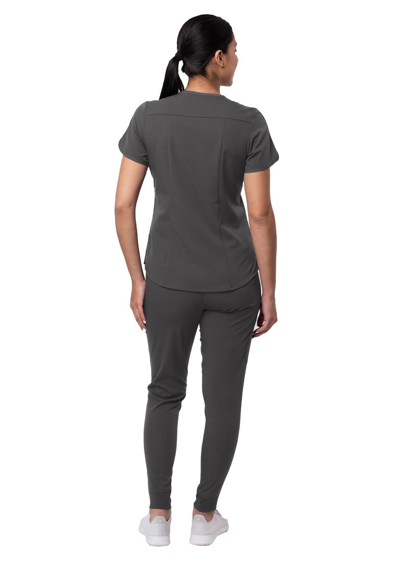Adar Uniforms Adar Pro Athletic Scrubs Set For Women - Stretch V-Neck Scrub Top & Yoga Jogger Cargo Scrub Pants, 10 Pockets - P9500 - Pewter - M - Image 2